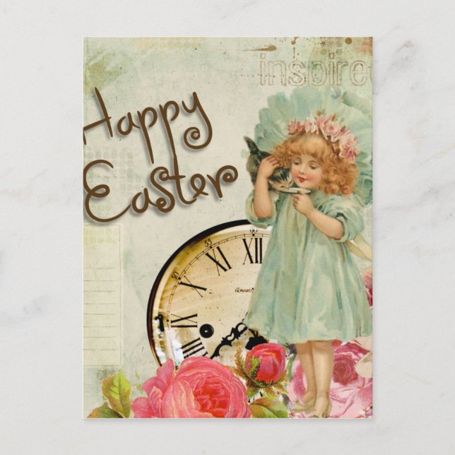 happy easter girl holiday postcard (Front)