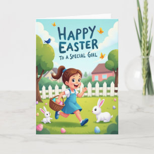 Happy Easter Girl Scene Card
