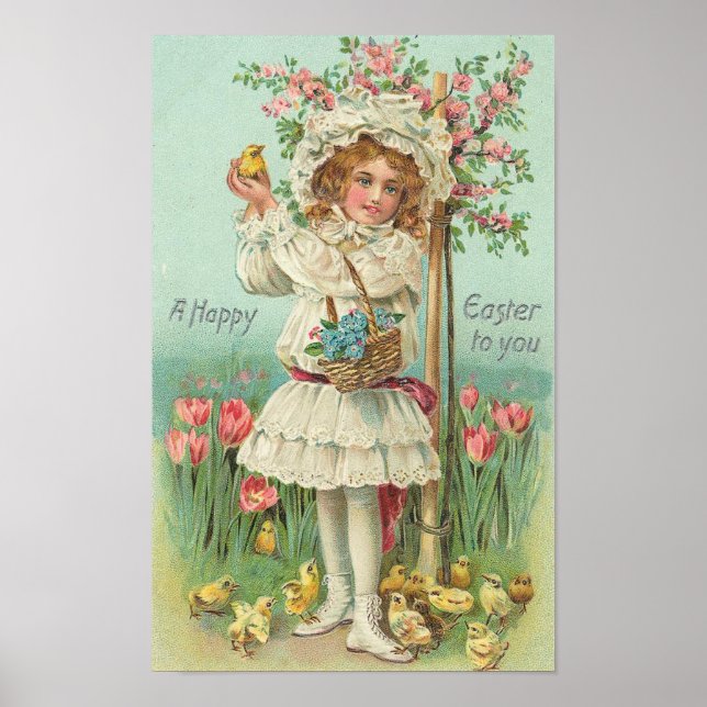 Happy Easter Girl Vintage Poster (Front)