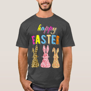 Happy Easter Girls Women Cute Bunny Leopard T-Shirt