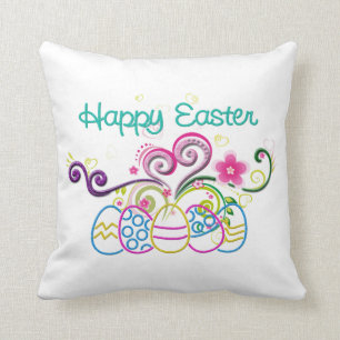 Happy Easter Glitter Eggs & Floral Cushion