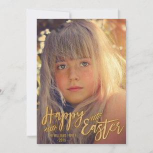 Happy Easter Glitter Gold Photo Holiday Card