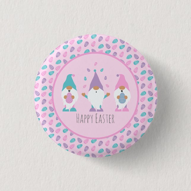 Happy Easter Gnome Juggling Easter Eggs 3 Cm Round Badge (Front)