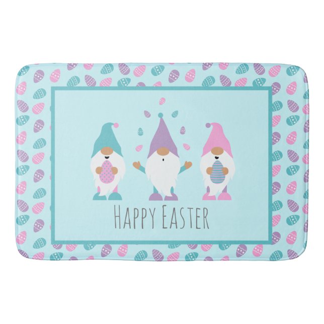 Happy Easter Gnome Juggling Easter Eggs Bath Mat (Front)