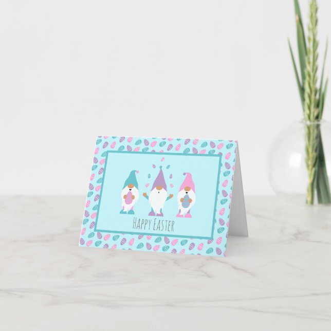 Happy Easter Gnome Juggling Easter Eggs Card (Front)