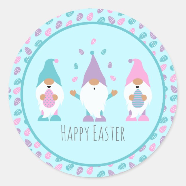 Happy Easter Gnome Juggling Easter Eggs Classic Round Sticker (Front)
