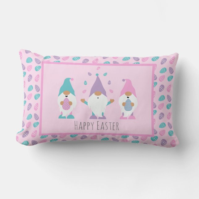 Happy Easter Gnome Juggling Easter Eggs Lumbar Cushion (Front)