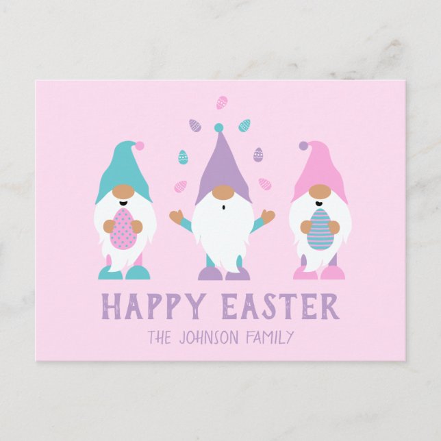 Happy Easter Gnome Juggling Easter Eggs Postcard (Front)