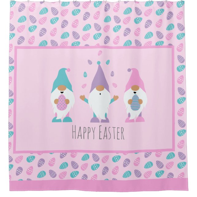 Happy Easter Gnome Juggling Easter Eggs Shower Curtain (Front)