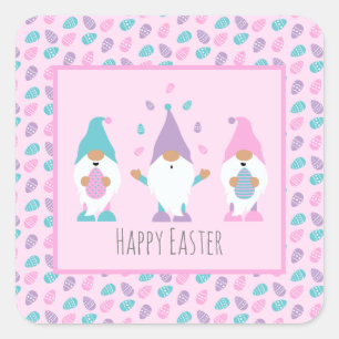 Happy Easter Gnome Juggling Easter Eggs Square Sticker