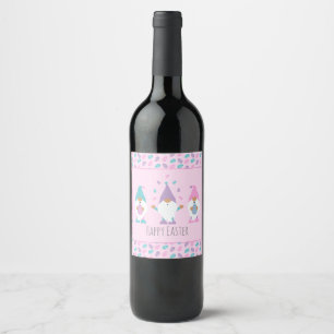 Happy Easter Gnome Juggling Easter Eggs Wine Label