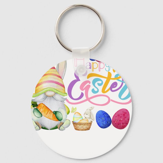 happy easter gnome, retro, vintage key ring (Front)