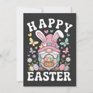 Happy Easter Gnome With Bunny Ears Colourful Eggs Card