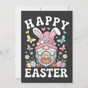 Happy Easter Gnome With Bunny Ears Colourful Eggs Card