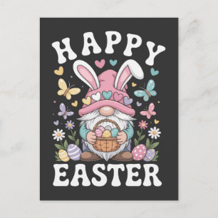 Happy Easter Gnome With Bunny Ears Colourful Eggs Holiday Postcard