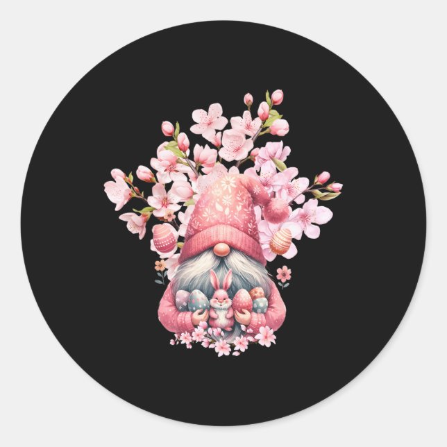 Happy Easter Gnomes Hello Spring Blossom Floral  Classic Round Sticker (Front)