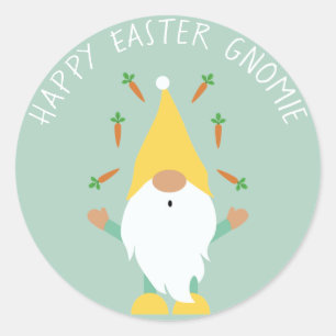 Happy Easter Gnomie Juggling Carrots Classic Round Sticker