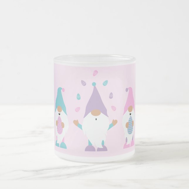 Happy Easter Gnomie Juggling Easter Eggs Frosted Glass Coffee Mug (Center)