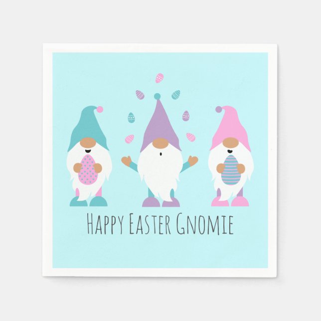 Happy Easter Gnomie Juggling Easter Eggs Napkins (Front)