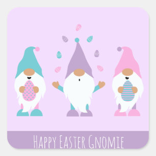 Happy Easter Gnomie Juggling Easter Eggs Square Sticker