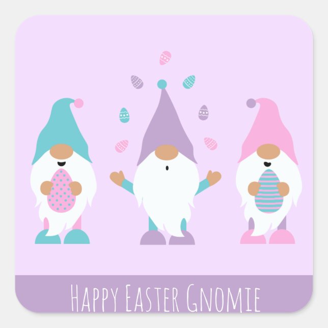 Happy Easter Gnomie Juggling Easter Eggs Square Sticker (Front)