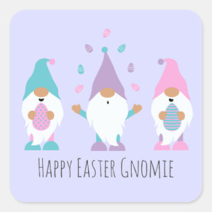 Happy Easter Gnomie Juggling Easter Eggs Square Sticker