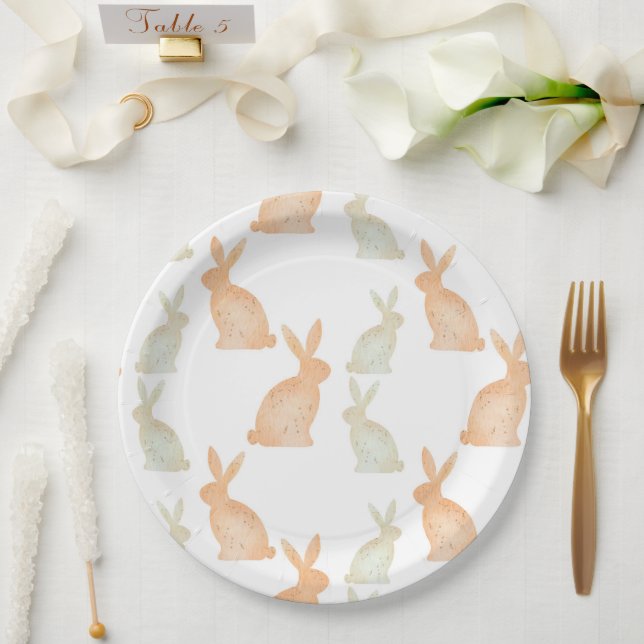Happy Easter - Gold Bunny's pattern Paper Plate (Wedding)