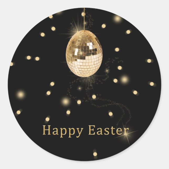 Happy Easter Gold Disco Ball Classic Round Sticker (Front)