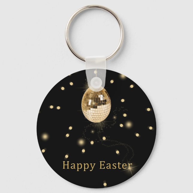 Happy Easter Gold Disco Ball Key Ring (Front)