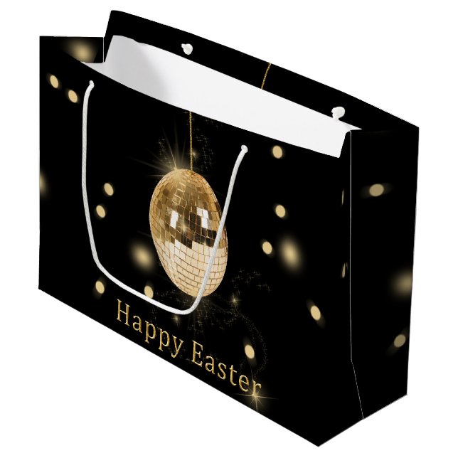 Happy Easter Gold Disco Ball Large Gift Bag (Front Angled)
