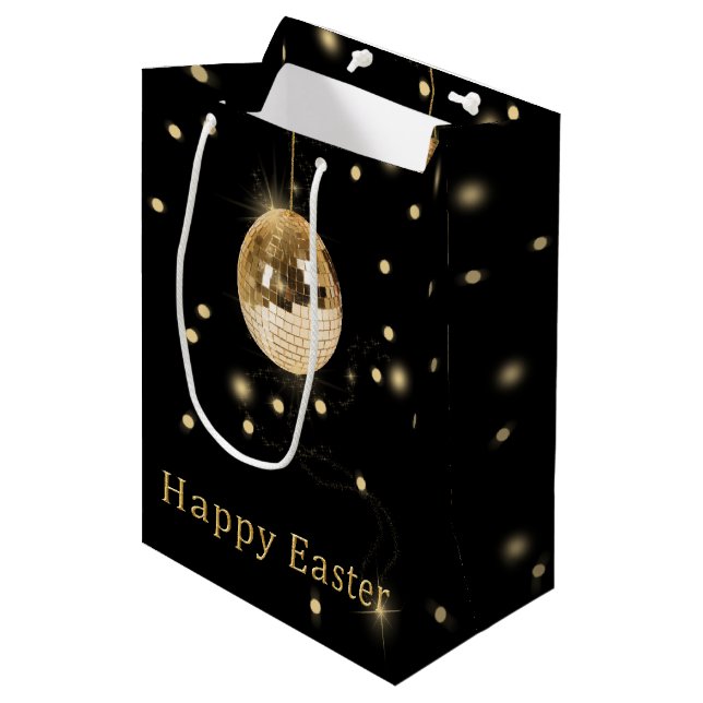 Happy Easter Gold Disco Ball Medium Gift Bag (Front Angled)