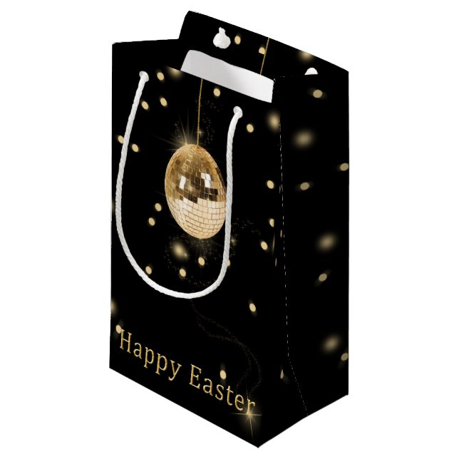 Happy Easter Gold Disco Ball Small Gift Bag (Front Angled)