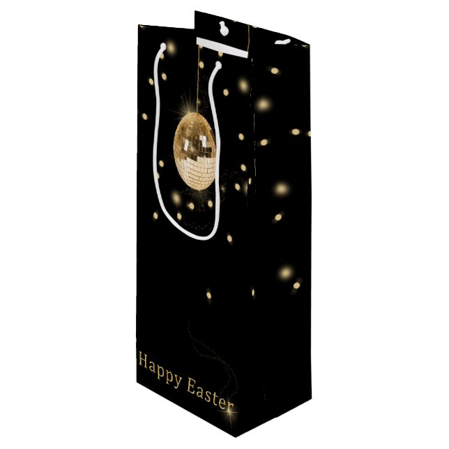 Happy Easter Gold Disco Ball Wine Gift Bag (Front Angled)
