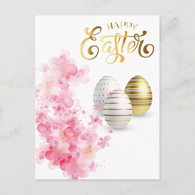 Happy Easter Gold Eggs Personalise  Postcard (Front)