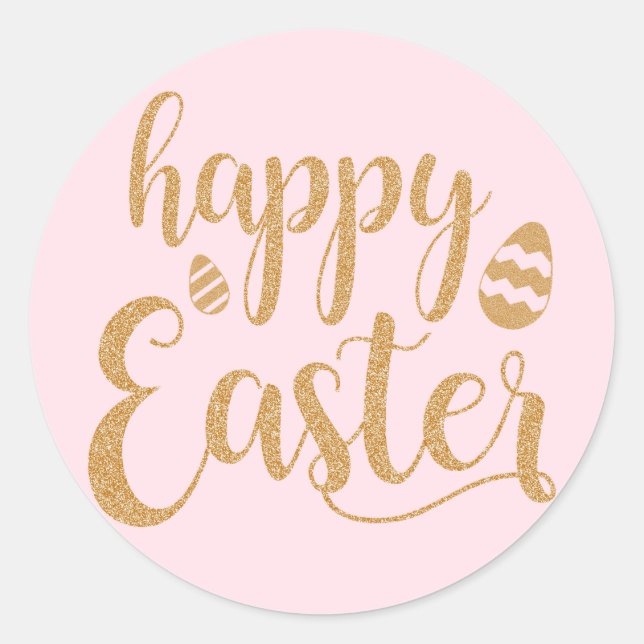 Happy Easter Gold Glitter Classic Round Sticker (Front)
