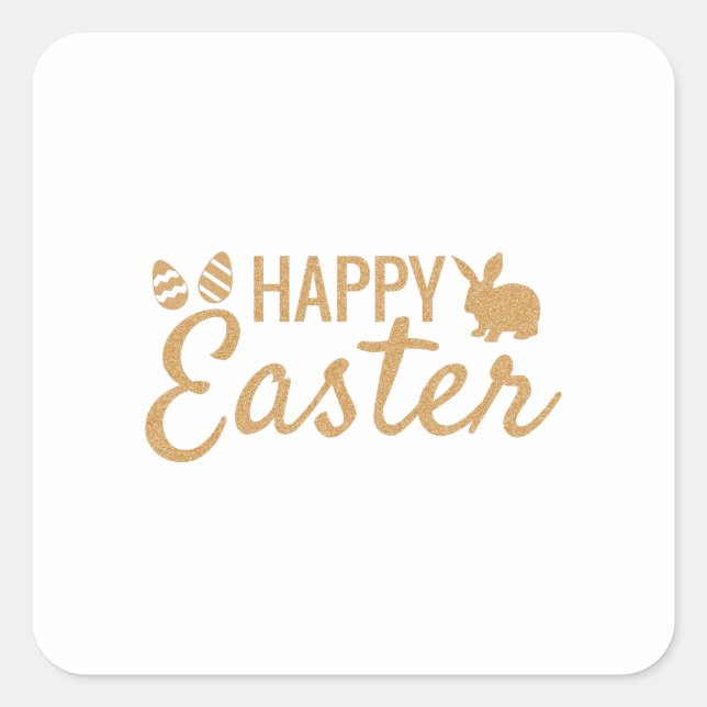 Happy Easter Gold Glitter Sparkle Easter Bunny Square Sticker (Front)