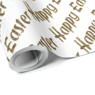 Happy Easter Gold Glitter Text Typography Elegant Wrapping Paper