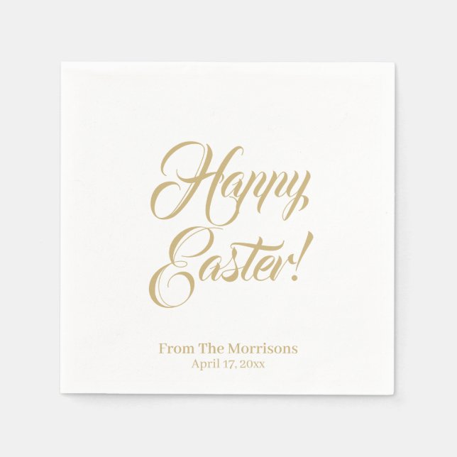 Happy Easter gold white custom script elegant cute Napkin (Front)