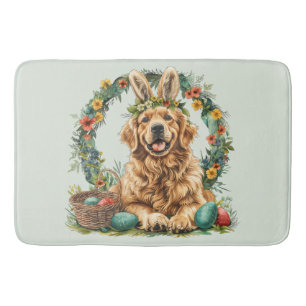 Happy Easter Golden Retriever Dog Bunny Ears Bath Mat