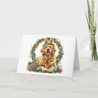 Happy Easter Golden Retriever Dog Bunny Ears Card