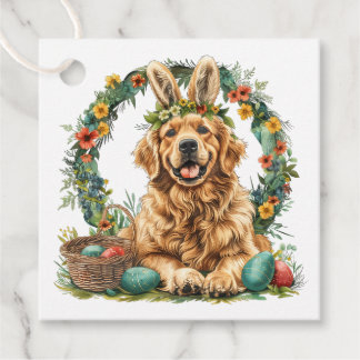 Happy Easter Golden Retriever Dog Bunny Ears Favour Tags