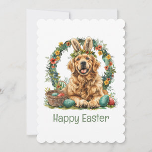Happy Easter Golden Retriever Dog Bunny Ears Holiday Card