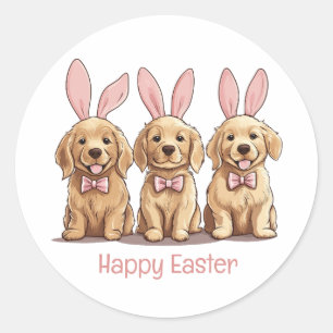 Happy Easter Golden Retriever Dogs Bunny Ears Classic Round Sticker