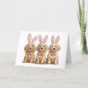 Happy Easter Golden Retriever Dogs Bunny Ears Holiday Card