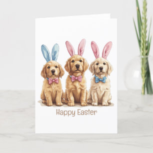 Happy Easter Golden Retriever Dogs Bunny Ears Holiday Card