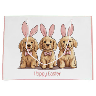 Happy Easter Golden Retriever Dogs Bunny Ears Large Gift Bag