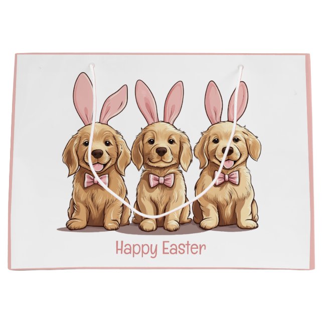 Happy Easter Golden Retriever Dogs Bunny Ears Large Gift Bag (Front)