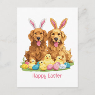 Happy Easter Golden Retriever Dogs Bunny Ears Postcard