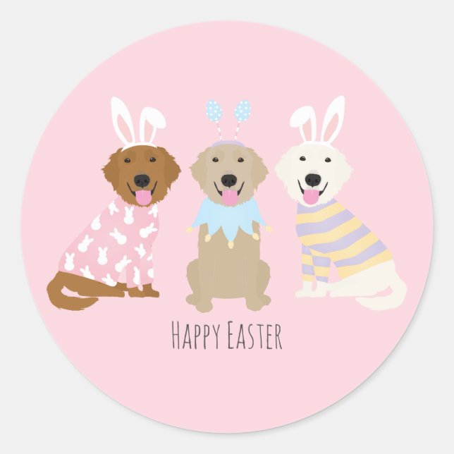 Happy Easter Golden Retriever Dogs Classic Round Sticker (Front)