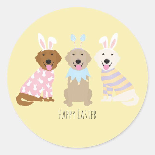 Happy Easter Golden Retriever Dogs Classic Round Sticker (Front)